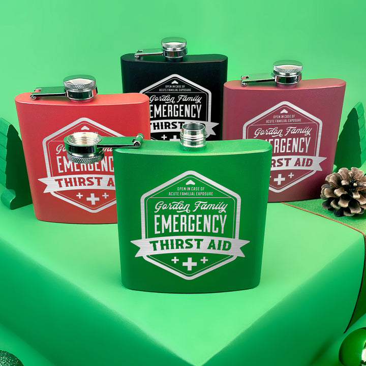 Custom Engraved Family Flask - 'Emergency Thirst Aid'