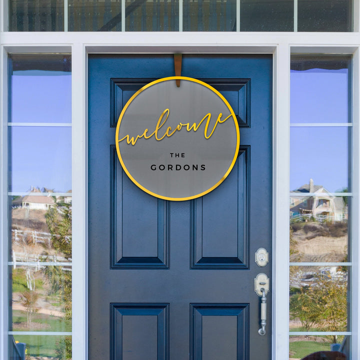 'Welcome' Custom Family Name 3D Minimal Wreath Door Hanger
