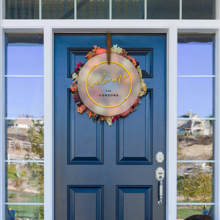 Custom 3D Door Hanger, Merry & Bright Christmas Porch Decor Xmas Winter Holidays Gift, Welcome Wreath Accent - Gold, Rose Gold Mirror Sign