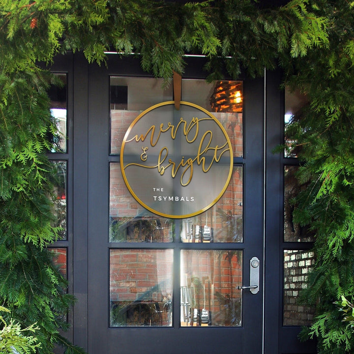 'Merry & Bright' Custom 3D Minimal Wreath Door Hanger