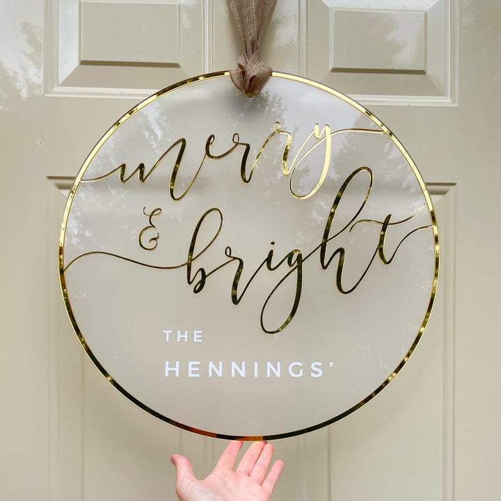 'Merry & Bright' Custom 3D Minimal Wreath Door Hanger