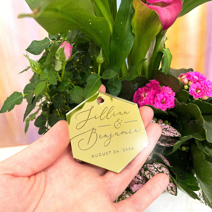 Custom Wedding Favour Ornament, Mirrored Acrylic Bulk Wholesale Logo, Monogram, Couples Name Gifting tag - LIVELY AFFAIR