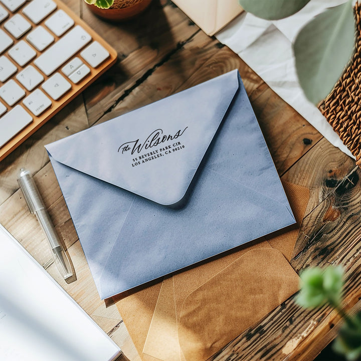 Custom Return Address Wedding Stamp - Personalized Self-Inking Stamp or Rubber Wooden Handle Stamp + Ink Pad, Plant Based - ROYAL FESTIVITY