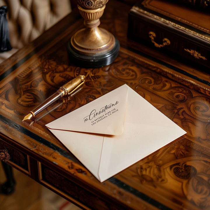 Custom Return Address Wedding Stamp - Personalized Self-Inking Stamp or Rubber Wooden Handle Stamp + Ink Pad, Plant Based - ROYAL FESTIVITY