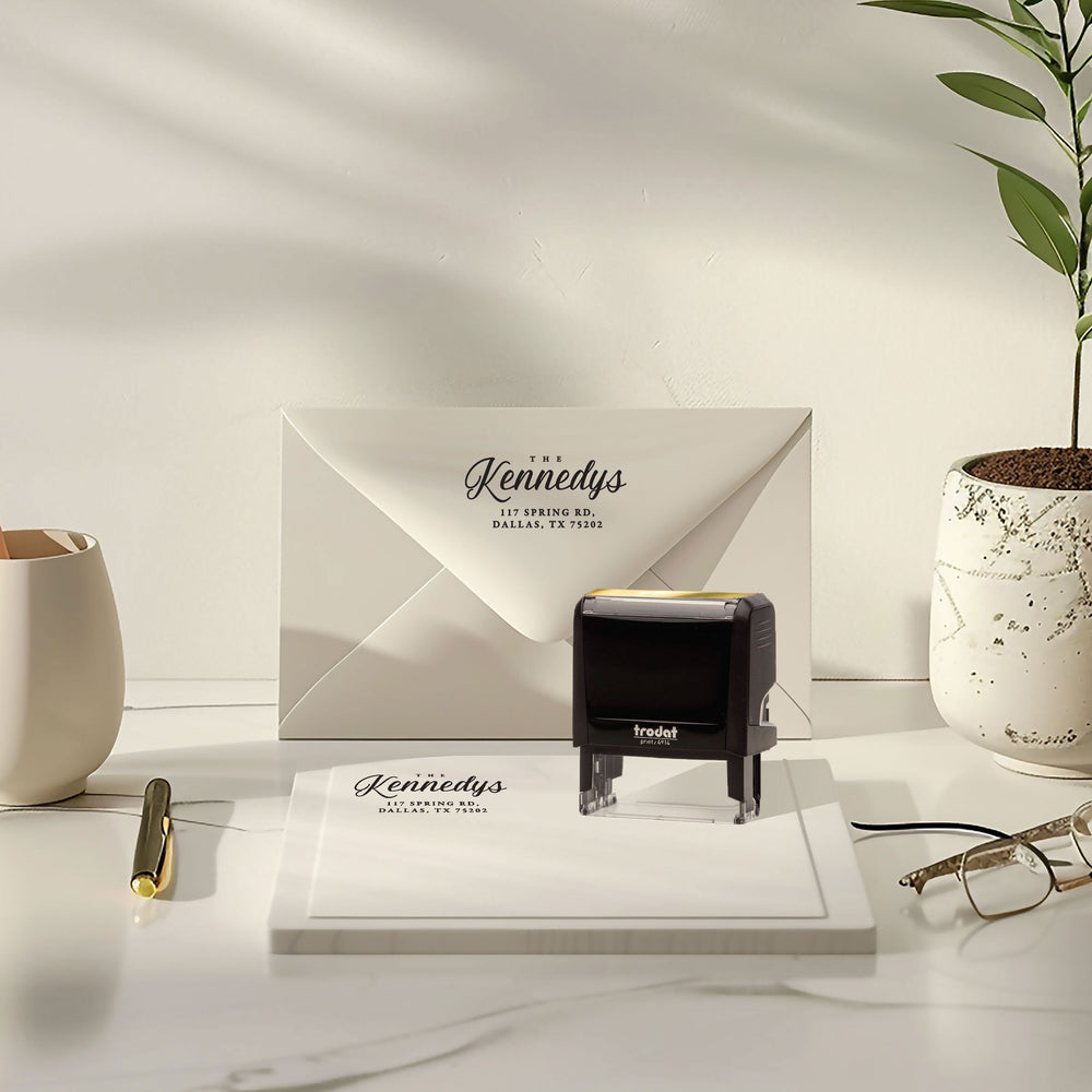 Custom Return Address Wedding Stamp - Personalized Self-Inking Stamp or Rubber Wooden Handle Stamp + Ink Pad Plant Based - FAIRYTALE EVENING