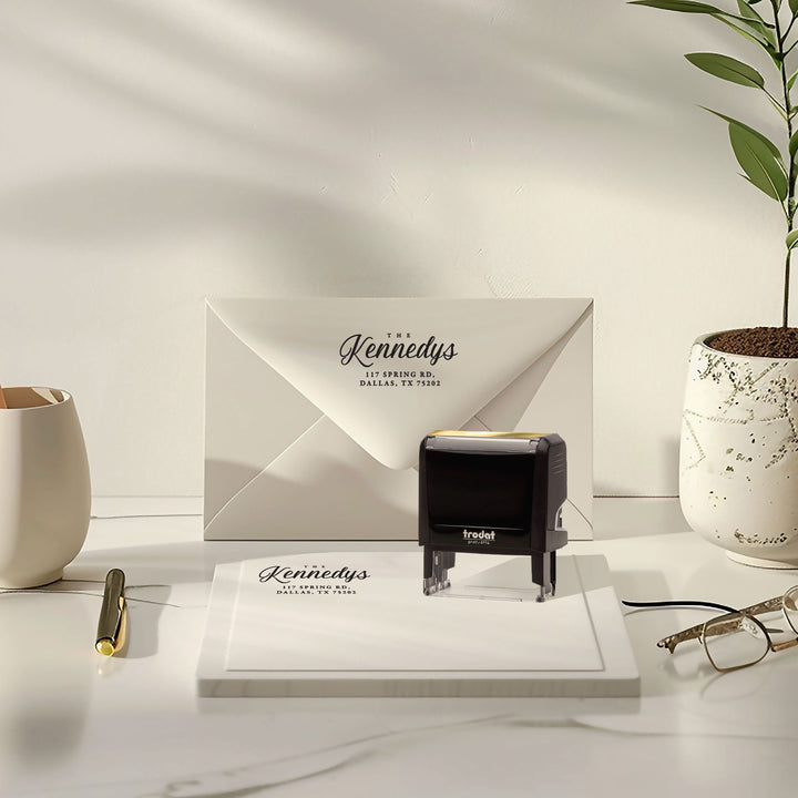 Custom Return Address Wedding Stamp - Personalized Self-Inking Stamp or Rubber Wooden Handle Stamp + Ink Pad Plant Based - FAIRYTALE EVENING