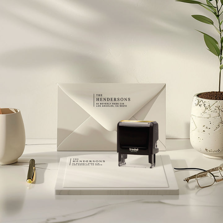 Custom Return Address Wedding Stamp - Personalized Self-Inking Stamp or Rubber Wooden Handle Stamp + Ink Pad, Plant Based - OLD FASHION