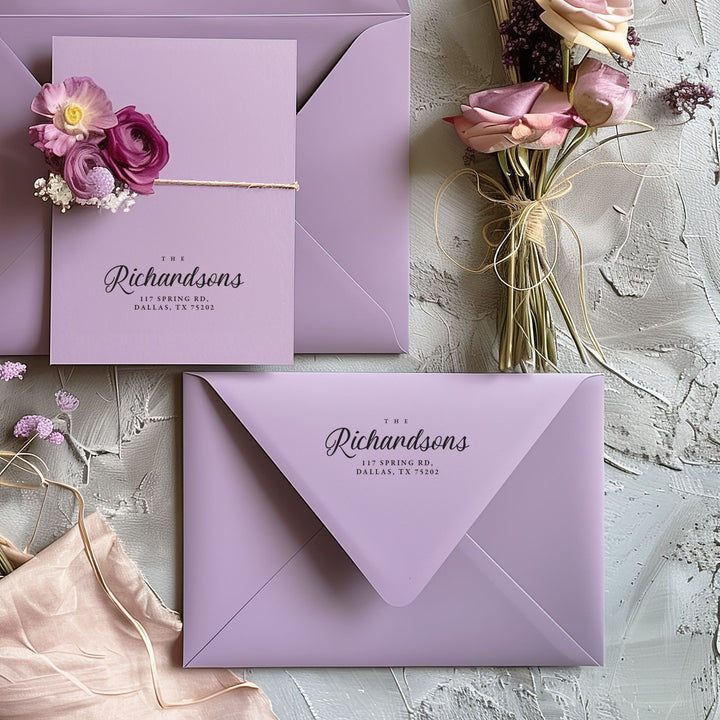 Custom Return Address Wedding Stamp - Personalized Self-Inking Stamp or Rubber Wooden Handle Stamp + Ink Pad Plant Based - FAIRYTALE EVENING