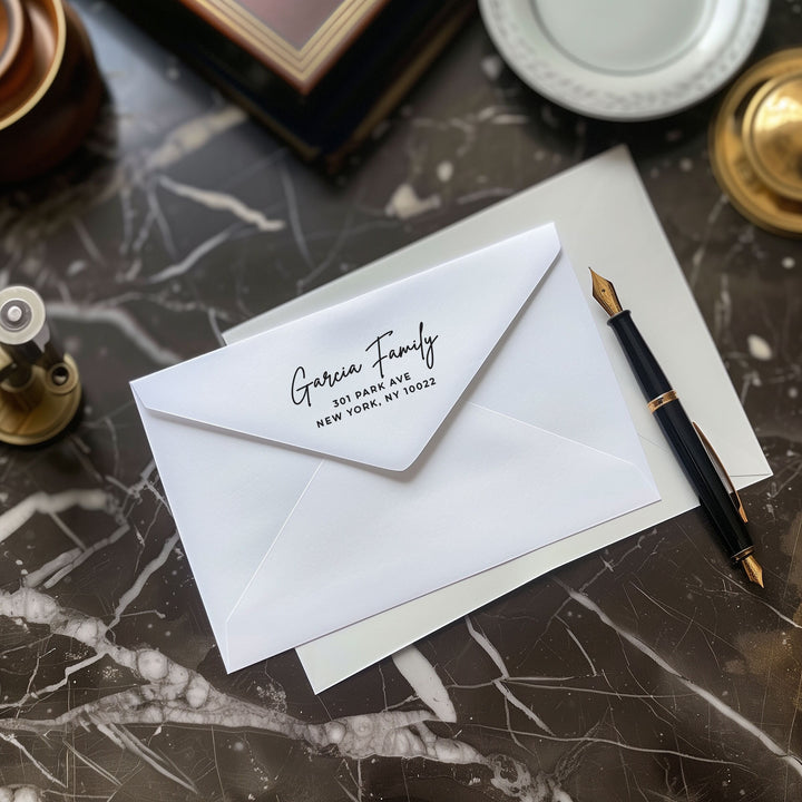 Custom Return Address Wedding Stamp - Personalized Self-Inking Stamp or Rubber Wooden Handle Stamp + Ink Pad Plant Based - METROPOLITAN GALA