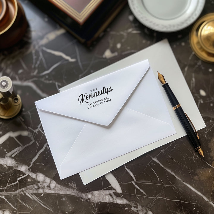 Custom Return Address Wedding Stamp - Personalized Self-Inking Stamp or Rubber Wooden Handle Stamp + Ink Pad Plant Based - FAIRYTALE EVENING