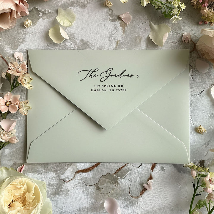 Custom Return Address Wedding Stamp - Personalized Self-Inking Stamp or Rubber Wooden Handle Stamp + Ink Pad, Plant Based - GARDEN FORMAL