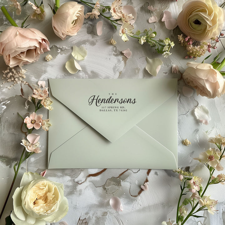 Custom Return Address Wedding Stamp - Personalized Self-Inking Stamp or Rubber Wooden Handle Stamp + Ink Pad Plant Based - FAIRYTALE EVENING