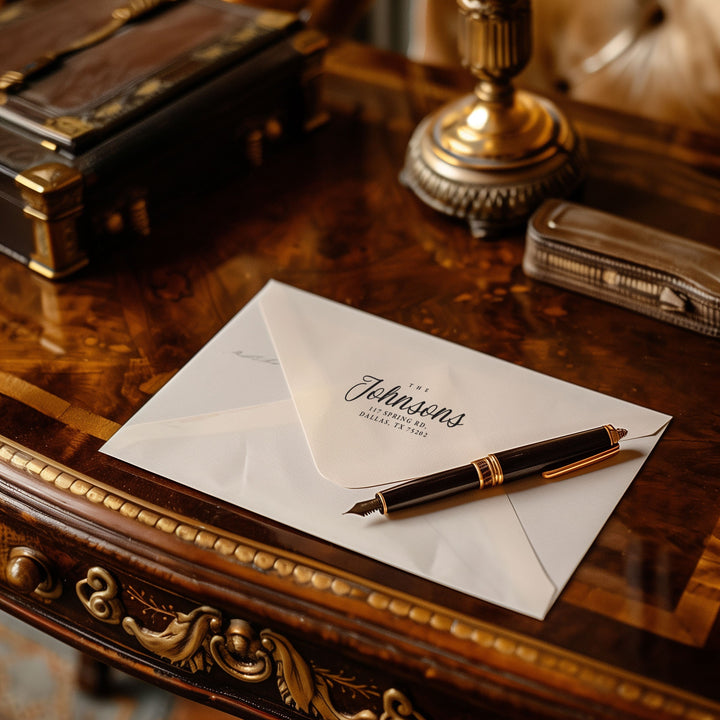 Custom Return Address Wedding Stamp - Personalized Self-Inking Stamp or Rubber Wooden Handle Stamp + Ink Pad Plant Based - FAIRYTALE EVENING