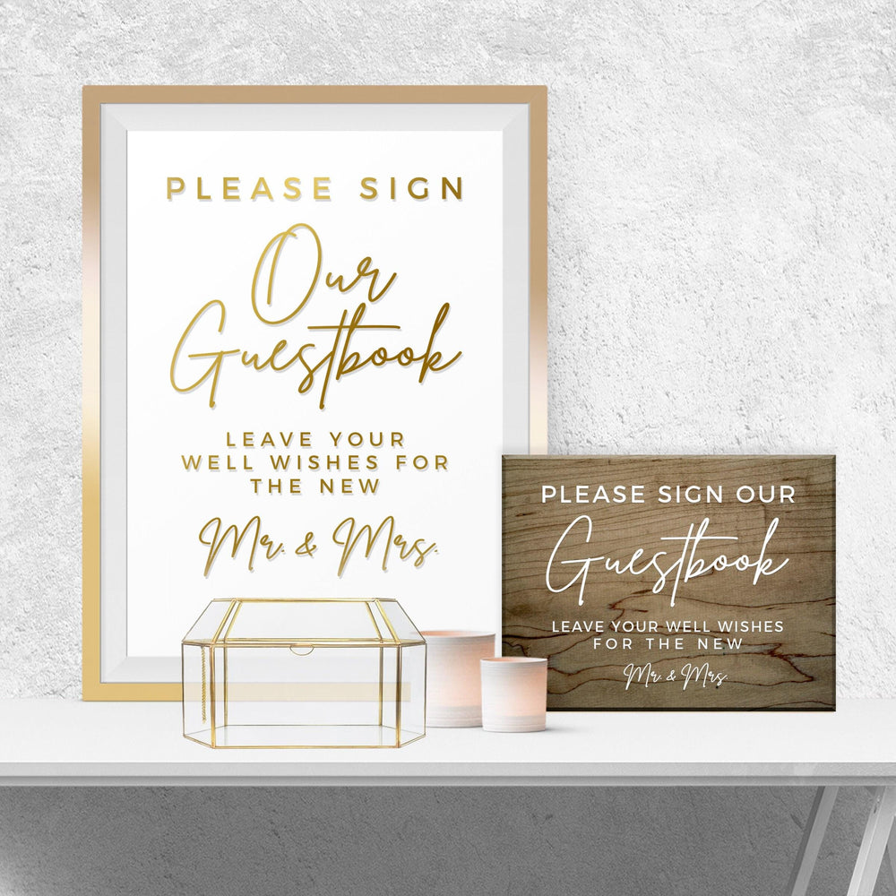 Guestbook Sign for Wedding | Well Wishes for Mr & Mrs. Vinyl Decal Sticker Wedding Table Decor Sign | Wedding Signage - METROPOLITAN GALA