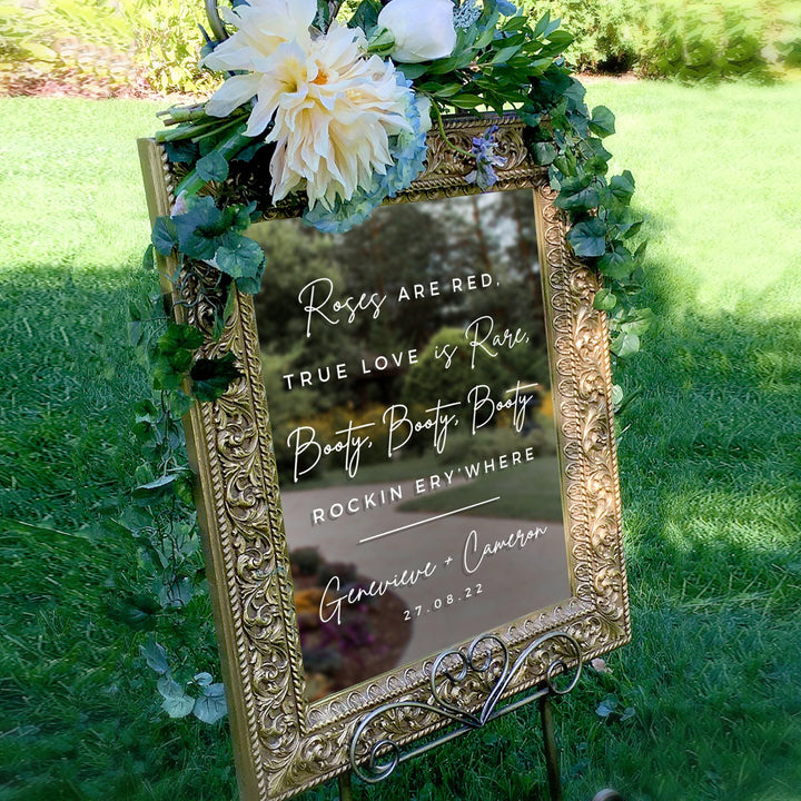 Welcome to Our Wedding Custom Vinyl Decal Sticker for mirror, Wedding Decor, Booty Booty Rockin Everywhere Entrance Sign - METROPOLITAN GALA