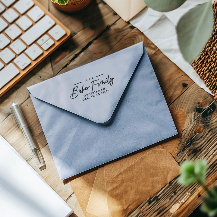 Custom Return Address Wedding Stamp - Personalized Self-Inking Stamp or Rubber Wooden Handle Stamp + Ink Pad Plant Based - RUSTIC BANQUET