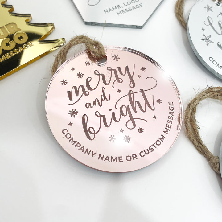 Custom Christmas Tree Ornament, Mirrored Acrylic Bulk Wholesale Logo Client Gifting, Corporate Holiday Stocking Stuffers, Personalized Decor