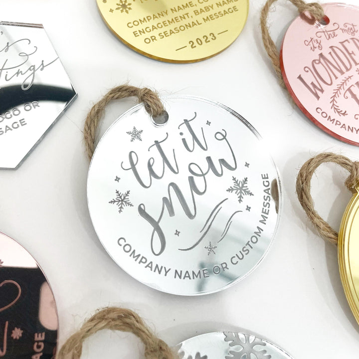 Custom Christmas Tree Ornament, Mirrored Acrylic Bulk Wholesale Logo Client Gifting, Corporate Holiday Stocking Stuffers, Personalized Decor