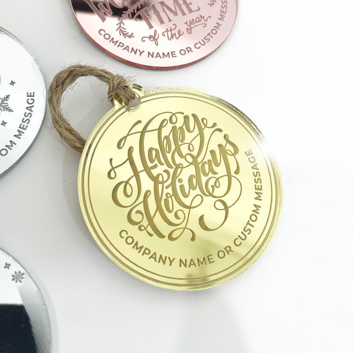 Custom Christmas Tree Ornament, Mirrored Acrylic Bulk Wholesale Logo Client Gifting, Corporate Holiday Stocking Stuffers, Personalized Decor