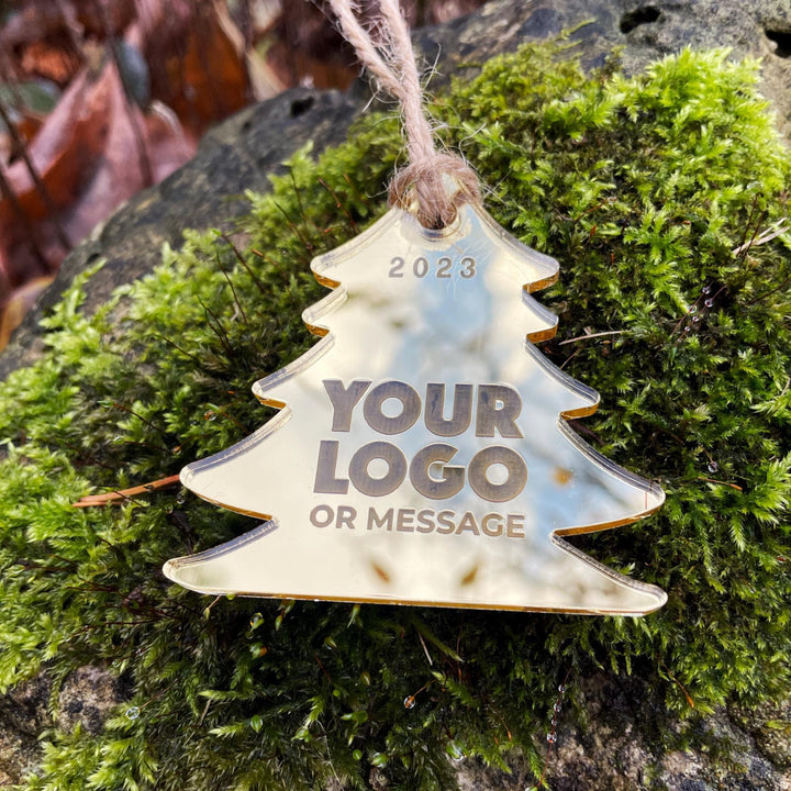 Custom Christmas Tree Ornament, Mirrored Acrylic Bulk Wholesale Logo Client Gifting, Corporate Holiday Stocking Stuffers, Personalized Decor