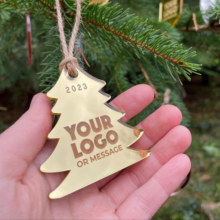 Custom Christmas Tree Ornament, Mirrored Acrylic Bulk Wholesale Logo Client Gifting, Corporate Holiday Stocking Stuffers, Personalized Decor