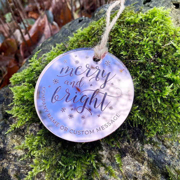 Custom Christmas Tree Ornament, Mirrored Acrylic Bulk Wholesale Logo Client Gifting, Corporate Holiday Stocking Stuffers, Personalized Decor