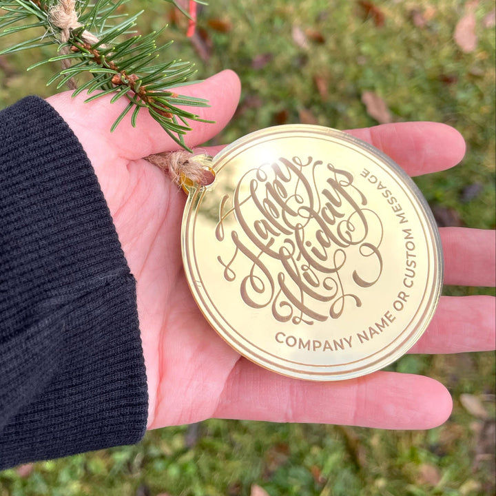 Custom Christmas Tree Ornament, Mirrored Acrylic Bulk Wholesale Logo Client Gifting, Corporate Holiday Stocking Stuffers, Personalized Decor