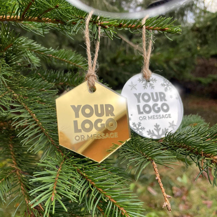 Custom Christmas Tree Ornament, Mirrored Acrylic Bulk Wholesale Logo Client Gifting, Corporate Holiday Stocking Stuffers, Personalized Decor