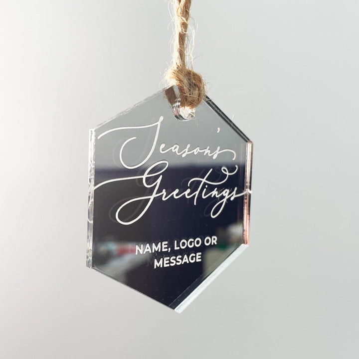 Custom Christmas Tree Ornament, Mirrored Acrylic Bulk Wholesale Logo Client Gifting, Corporate Holiday Stocking Stuffers, Personalized Decor