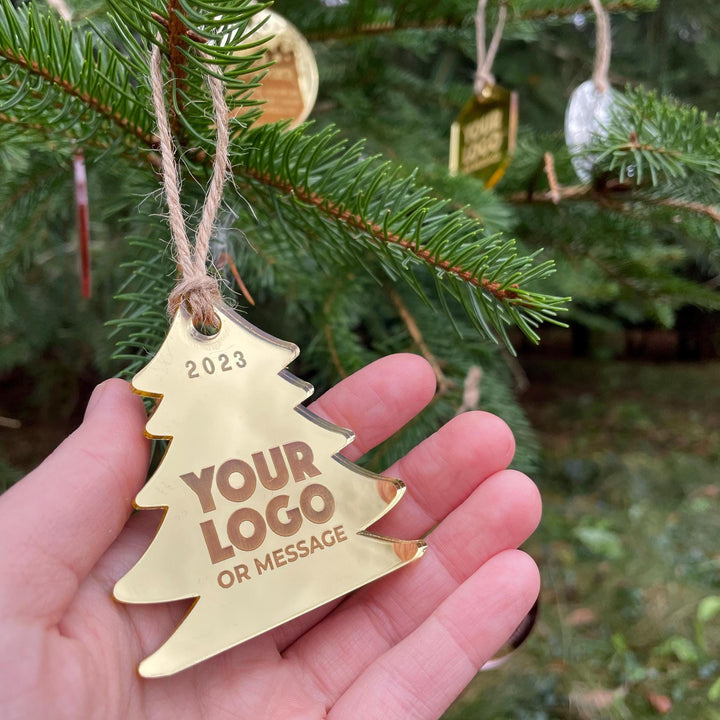 Custom Christmas Tree Ornament, Mirrored Acrylic Bulk Wholesale Logo Client Gifting, Corporate Holiday Stocking Stuffers, Personalized Decor