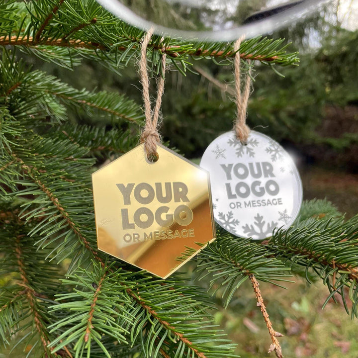 Custom Christmas Tree Ornament, Mirrored Acrylic Bulk Wholesale Logo Client Gifting, Corporate Holiday Stocking Stuffers, Personalized Decor
