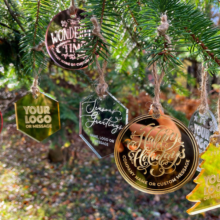 Custom Christmas Tree Ornament, Mirrored Acrylic Bulk Wholesale Logo Client Gifting, Corporate Holiday Stocking Stuffers, Personalized Decor