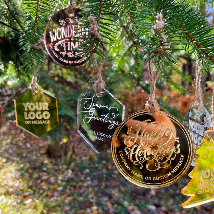 Custom Christmas Tree Ornament, Mirrored Acrylic Bulk Wholesale Logo Client Gifting, Corporate Holiday Stocking Stuffers, Personalized Decor