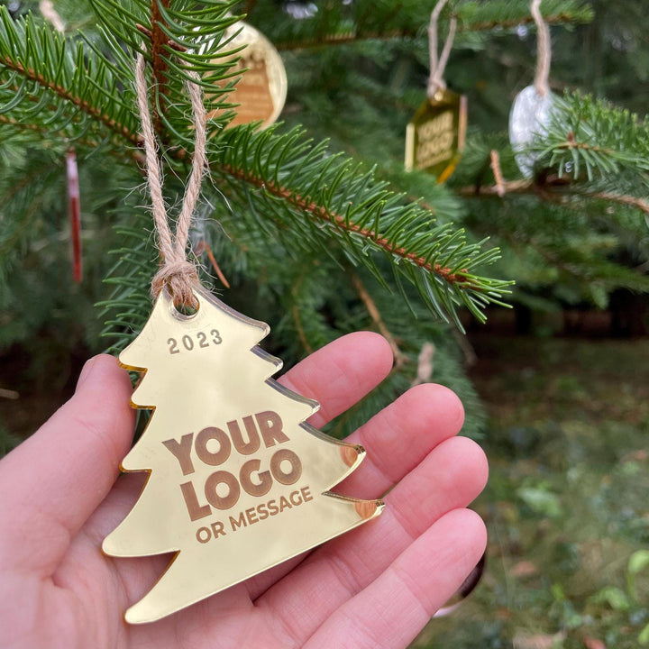 Custom Christmas Tree Ornament, Mirrored Acrylic Bulk Wholesale Logo Client Gifting, Corporate Holiday Stocking Stuffers, Personalized Decor
