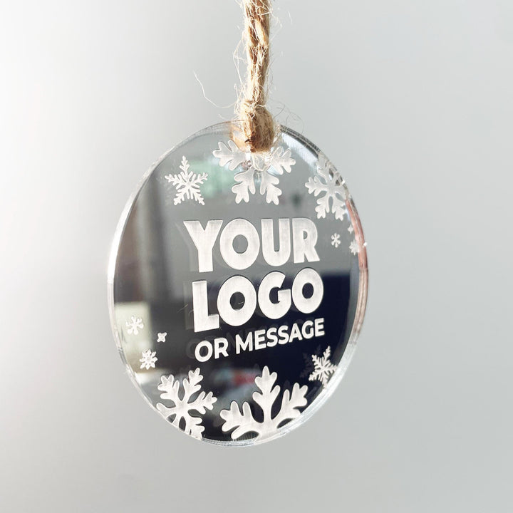 Custom Christmas Tree Ornament, Mirrored Acrylic Bulk Wholesale Logo Client Gifting, Corporate Holiday Stocking Stuffers, Personalized Decor