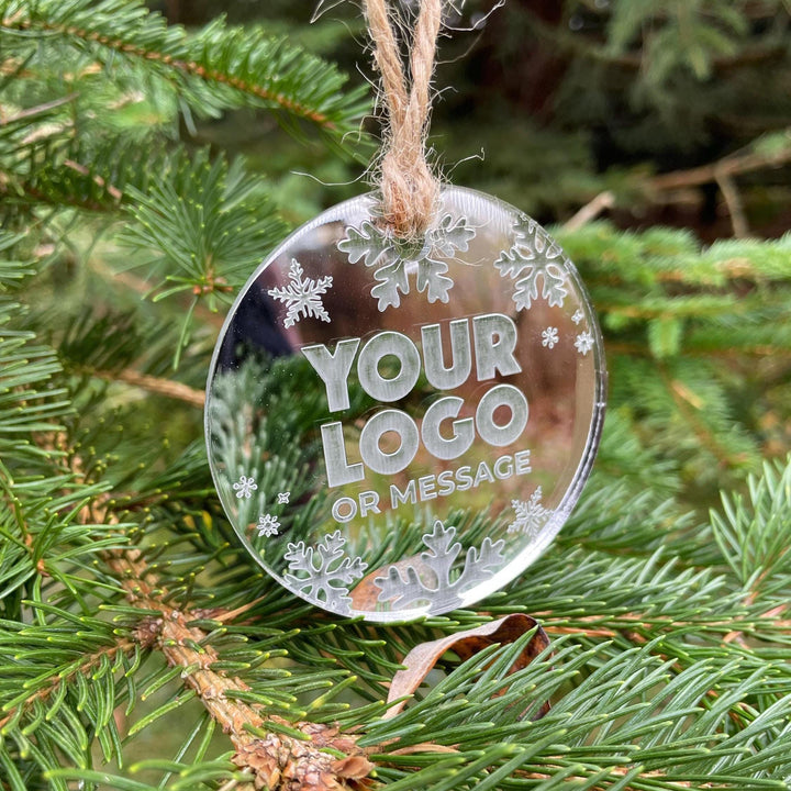 Custom Christmas Tree Ornament, Mirrored Acrylic Bulk Wholesale Logo Client Gifting, Corporate Holiday Stocking Stuffers, Personalized Decor