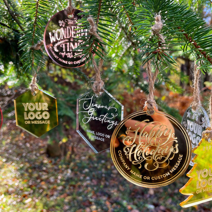 Custom Christmas Tree Ornament, Mirrored Acrylic Bulk Wholesale Logo Client Gifting, Corporate Holiday Stocking Stuffers, Personalized Decor