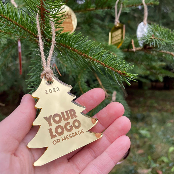 Custom Christmas Tree Ornament, Mirrored Acrylic Bulk Wholesale Logo Client Gifting, Corporate Holiday Stocking Stuffers, Personalized Decor