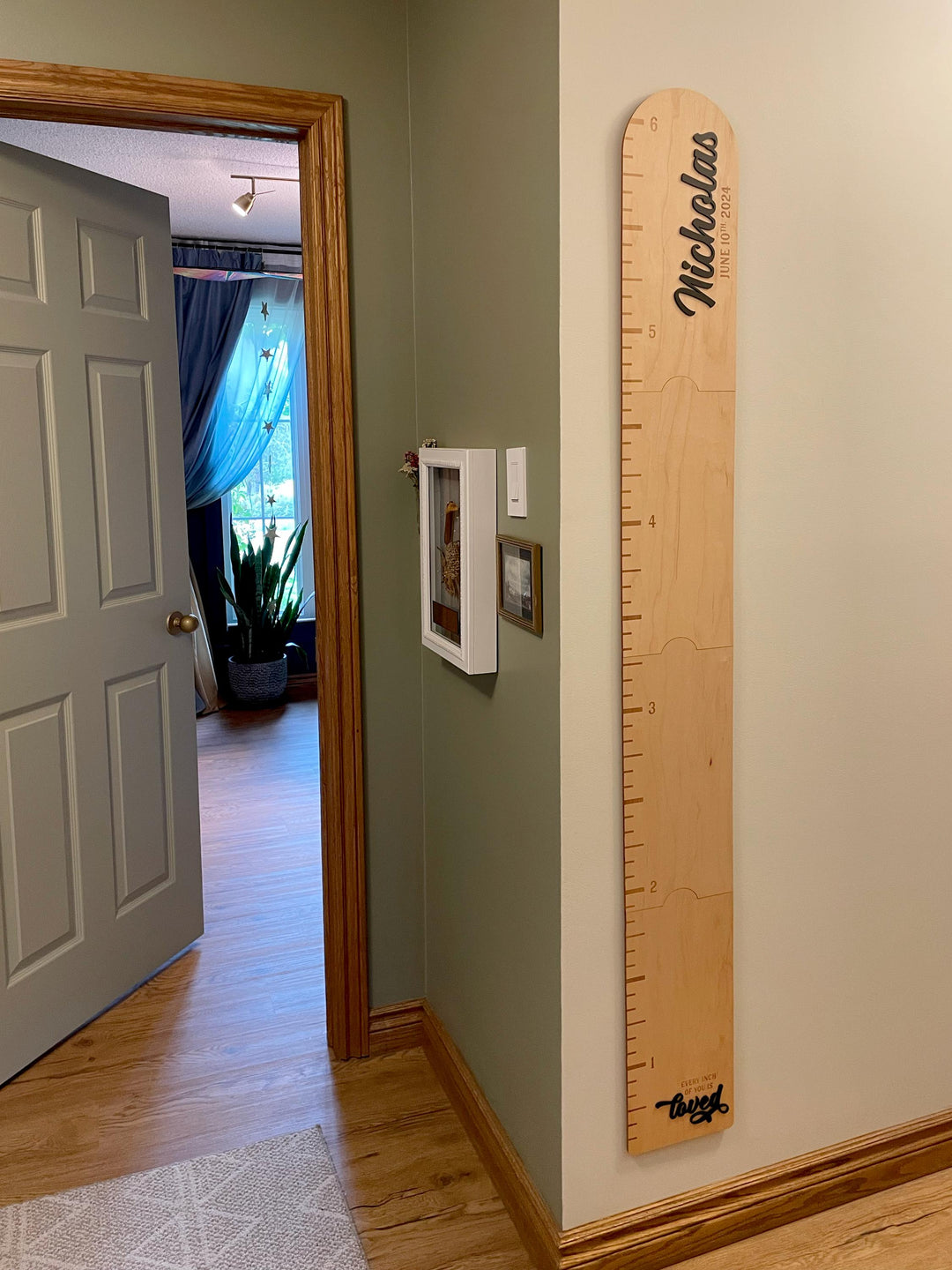 Personalized Wooden Growth Chart Ruler: 3D Metallic Name, Kid's Height Marker