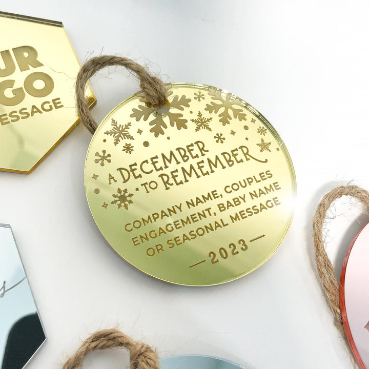 Custom Christmas Tree Ornament, Mirrored Acrylic Bulk Wholesale Logo Client Gifting, Corporate Holiday Stocking Stuffers, Personalized Decor