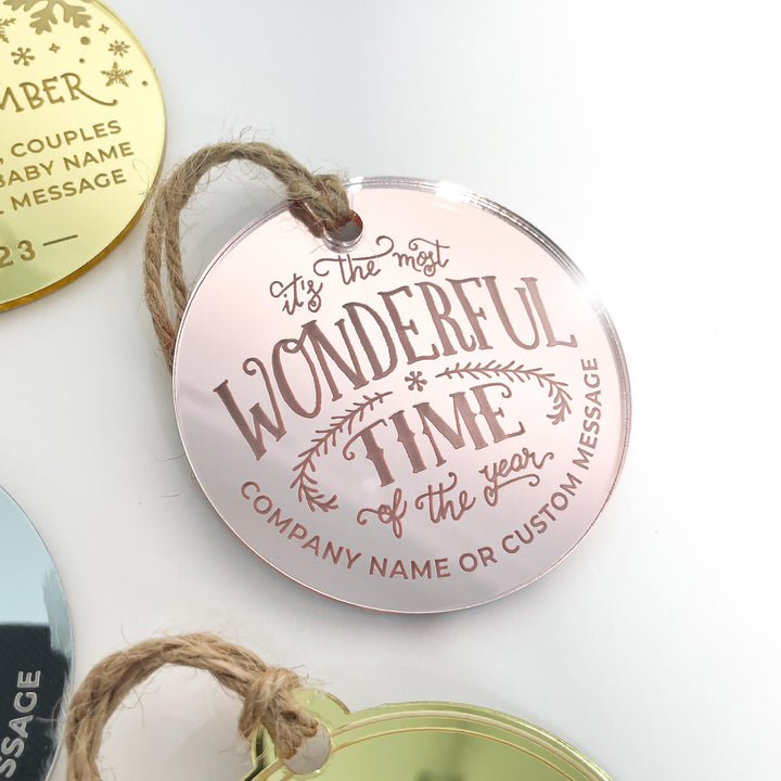 Custom Christmas Tree Ornament, Mirrored Acrylic Bulk Wholesale Logo Client Gifting, Corporate Holiday Stocking Stuffers, Personalized Decor