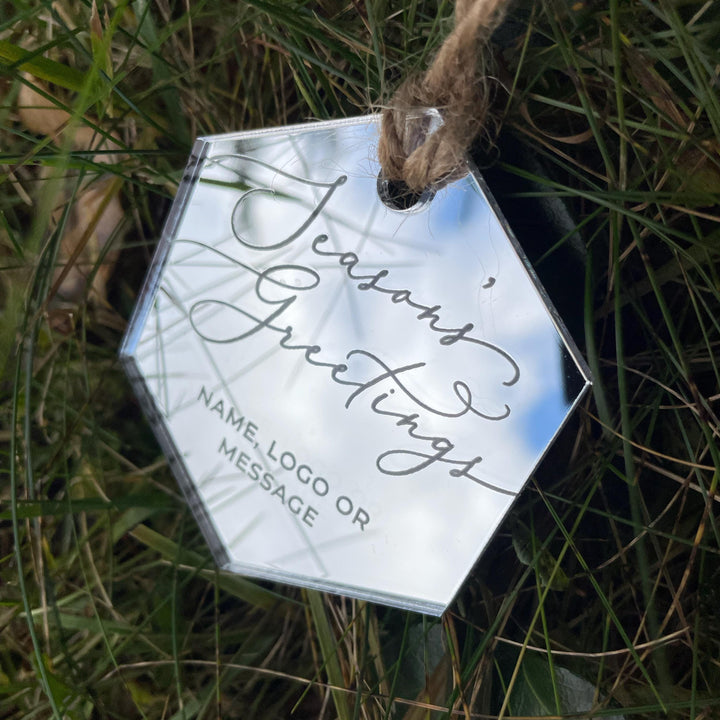 Custom Christmas Tree Ornament, Mirrored Acrylic Bulk Wholesale Logo Client Gifting, Corporate Holiday Stocking Stuffers, Personalized Decor