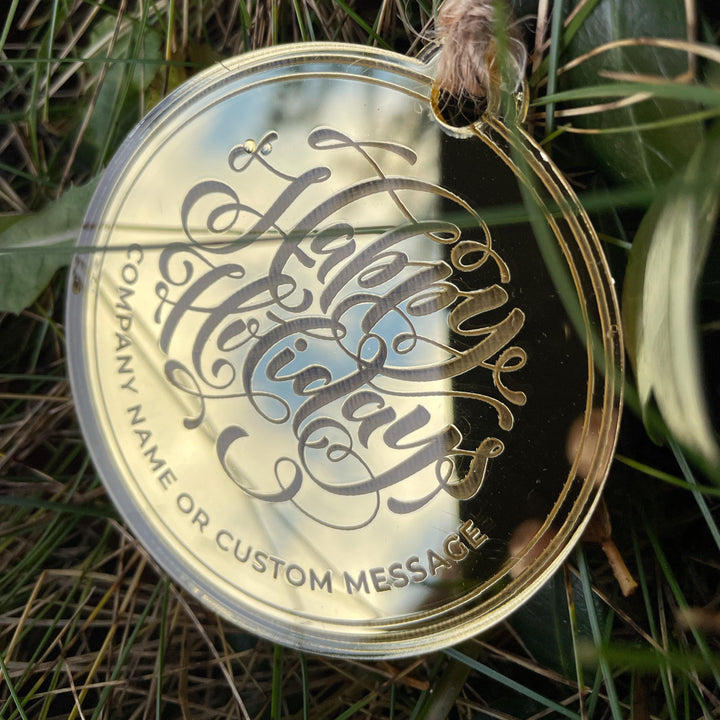 Custom Christmas Tree Ornament, Mirrored Acrylic Bulk Wholesale Logo Client Gifting, Corporate Holiday Stocking Stuffers, Personalized Decor
