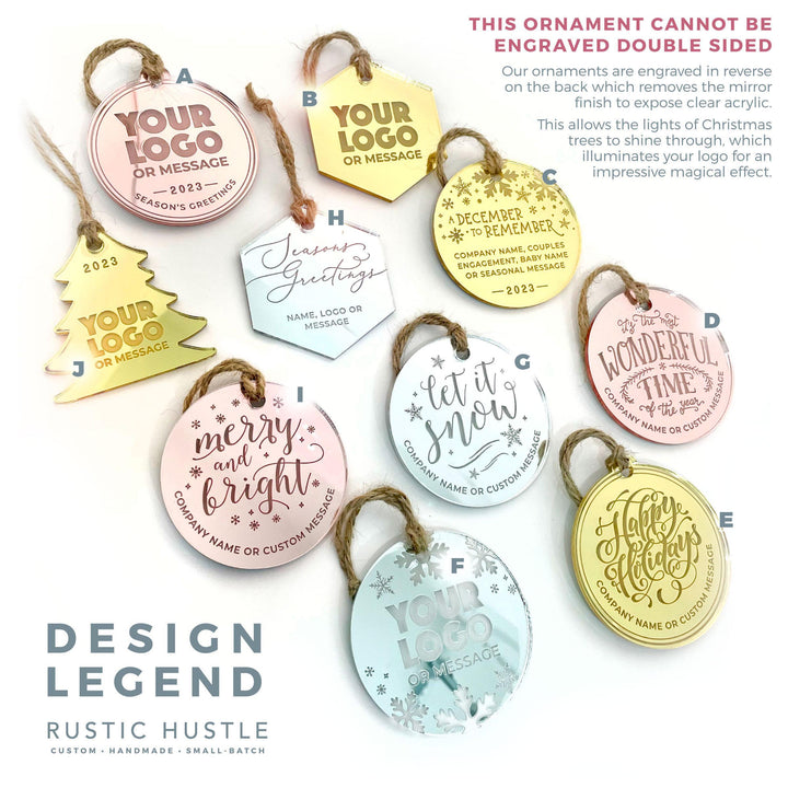 Custom Christmas Tree Ornament, Mirrored Acrylic Bulk Wholesale Logo Client Gifting, Corporate Holiday Stocking Stuffers, Personalized Decor