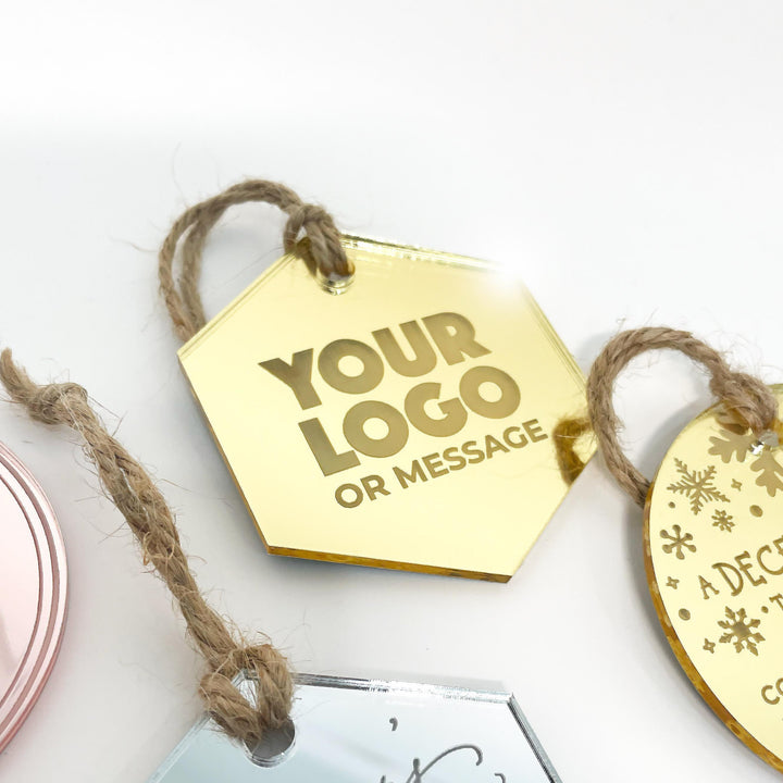 Custom Christmas Tree Ornament, Mirrored Acrylic Bulk Wholesale Logo Client Gifting, Corporate Holiday Stocking Stuffers, Personalized Decor