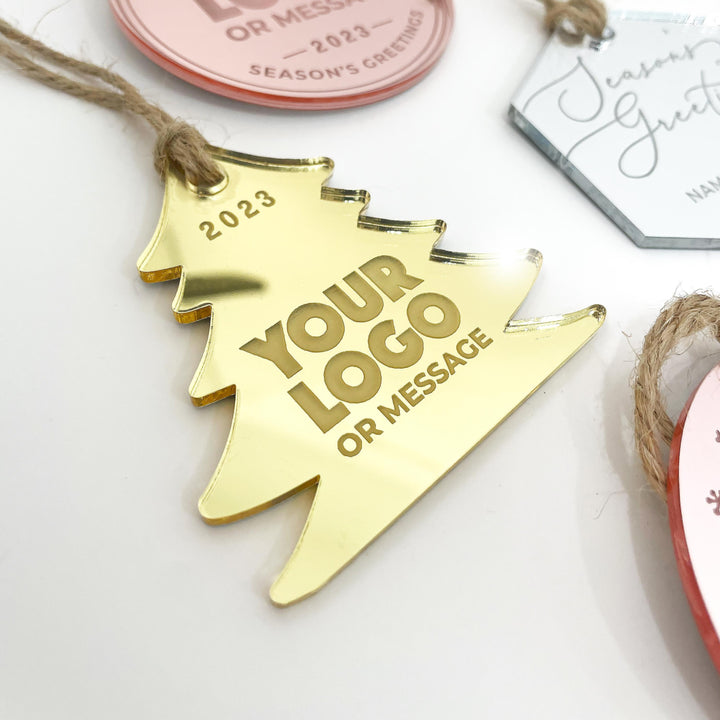 Custom Christmas Tree Ornament, Mirrored Acrylic Bulk Wholesale Logo Client Gifting, Corporate Holiday Stocking Stuffers, Personalized Decor