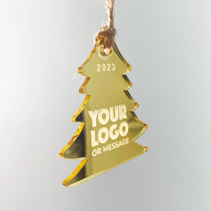 Custom Christmas Tree Ornament, Mirrored Acrylic Bulk Wholesale Logo Client Gifting, Corporate Holiday Stocking Stuffers, Personalized Decor