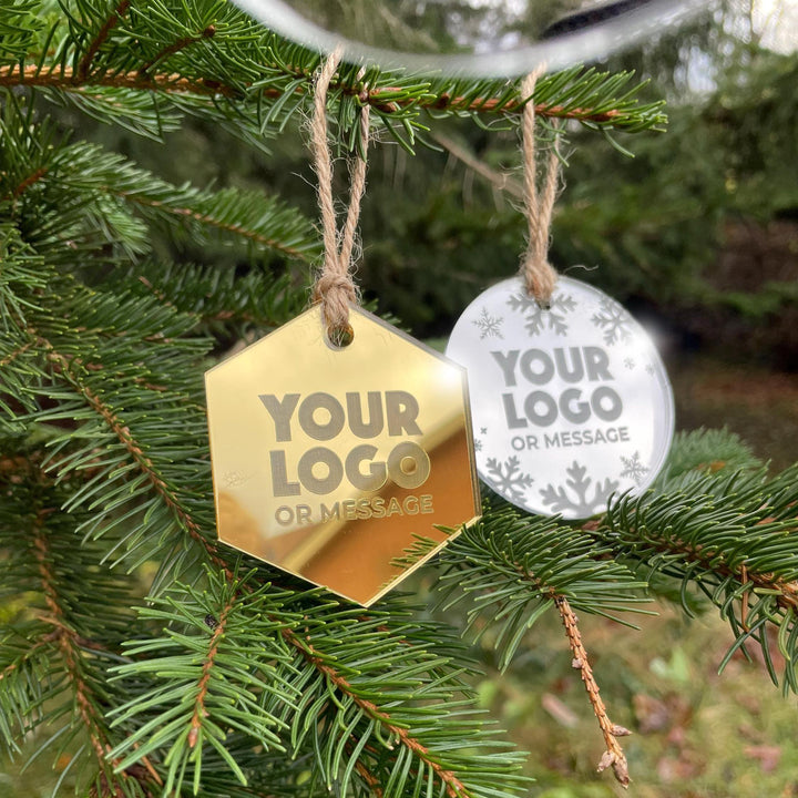 Custom Christmas Tree Ornament, Mirrored Acrylic Bulk Wholesale Logo Client Gifting, Corporate Holiday Stocking Stuffers, Personalized Decor