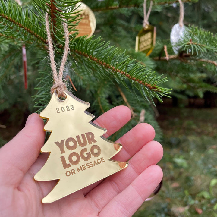 Custom Christmas Tree Ornament, Mirrored Acrylic Bulk Wholesale Logo Client Gifting, Corporate Holiday Stocking Stuffers, Personalized Decor