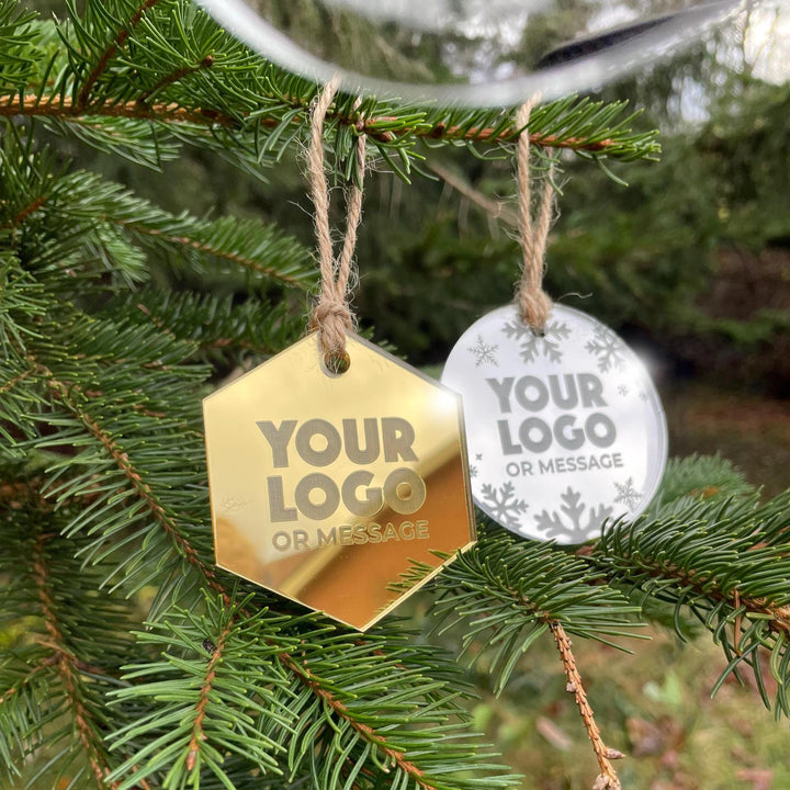 Custom Christmas Tree Ornament, Mirrored Acrylic Bulk Wholesale Logo Client Gifting, Corporate Holiday Stocking Stuffers, Personalized Decor